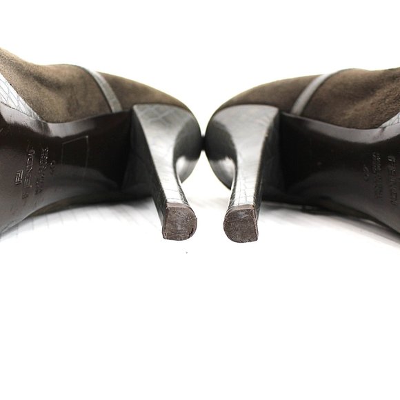 Fendi Olive Suede Croc Platform Pumps Sz 40 Ankle Strap Mary Jane Stiletto Heels - Picture 11 of 14